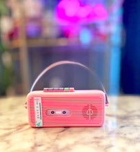 Load image into Gallery viewer, 80s Retro Pink Boombox Miniature – Holographic Sticker Accents – 3D Printed 80s Desk Trinket & Shelf Decor
