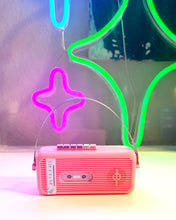 Load image into Gallery viewer, 80s Retro Pink Boombox Miniature – Holographic Sticker Accents – 3D Printed 80s Desk Trinket & Shelf Decor
