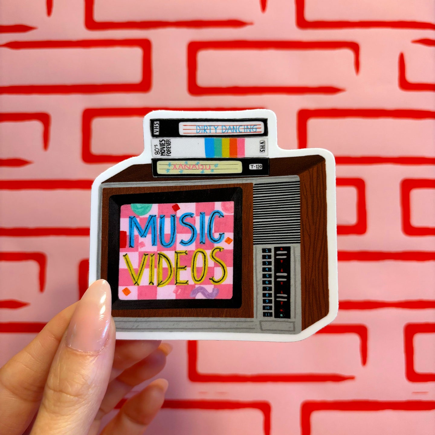 80s Television with VCR Tapes Vinyl Sticker