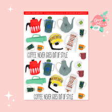 Load image into Gallery viewer, Mid Century Modern Coffee Pot and Mugs Sticker Set