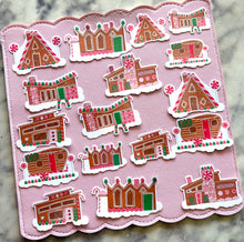 Load image into Gallery viewer, MCM Gingerbread Houses Christmas Holographic Vinyl Sticker Pack
