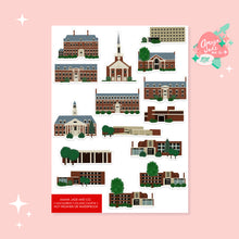 Load image into Gallery viewer, MacMurray College Campus Buildings Art Sticker Set