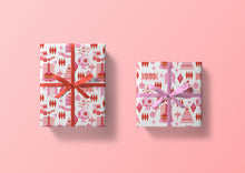 Load image into Gallery viewer, Mod Christmas Red and Pink Specialty Art Wrapping Paper One of a Kind