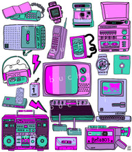 Load image into Gallery viewer, 80's Tech Cards w/envelopes Set of 6