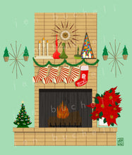 Load image into Gallery viewer, Mod Christmas Fireplace Cards w/envelopes Set of 6
