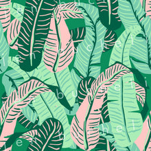Load image into Gallery viewer, Pink and Green Banana Leaves Specialty Art Wrapping Paper One of a Kind