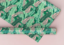 Load image into Gallery viewer, Pink and Green Banana Leaves Specialty Art Wrapping Paper One of a Kind