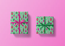Load image into Gallery viewer, Pink and Green Ornaments Green Background Specialty Art Wrapping Paper One of a Kind