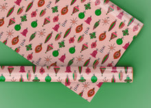 Load image into Gallery viewer, Pink and Green Ornaments Specialty Art Wrapping Paper One of a Kind
