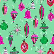 Load image into Gallery viewer, Pink and Green Ornaments Green Background Specialty Art Wrapping Paper One of a Kind