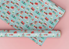 Load image into Gallery viewer, Mod Putz Houses Blue Specialty Art Wrapping Paper One of a Kind