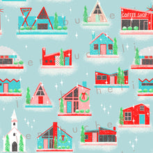 Load image into Gallery viewer, Mod Putz Houses Blue Specialty Art Wrapping Paper One of a Kind