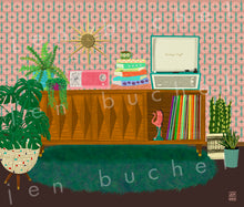 Load image into Gallery viewer, Mid-Century Modern Record Player Credenza Pink Wallpaper Art Print