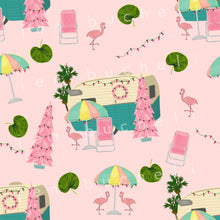 Load image into Gallery viewer, Retro Camper and Flamingo Christmas Specialty Art Wrapping Paper One of a Kind
