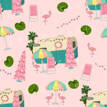 Load image into Gallery viewer, Retro Camper and Flamingo Christmas Specialty Art Wrapping Paper One of a Kind