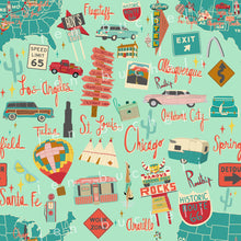 Load image into Gallery viewer, Route 66 Road Trip Aqua Wrapping Paper