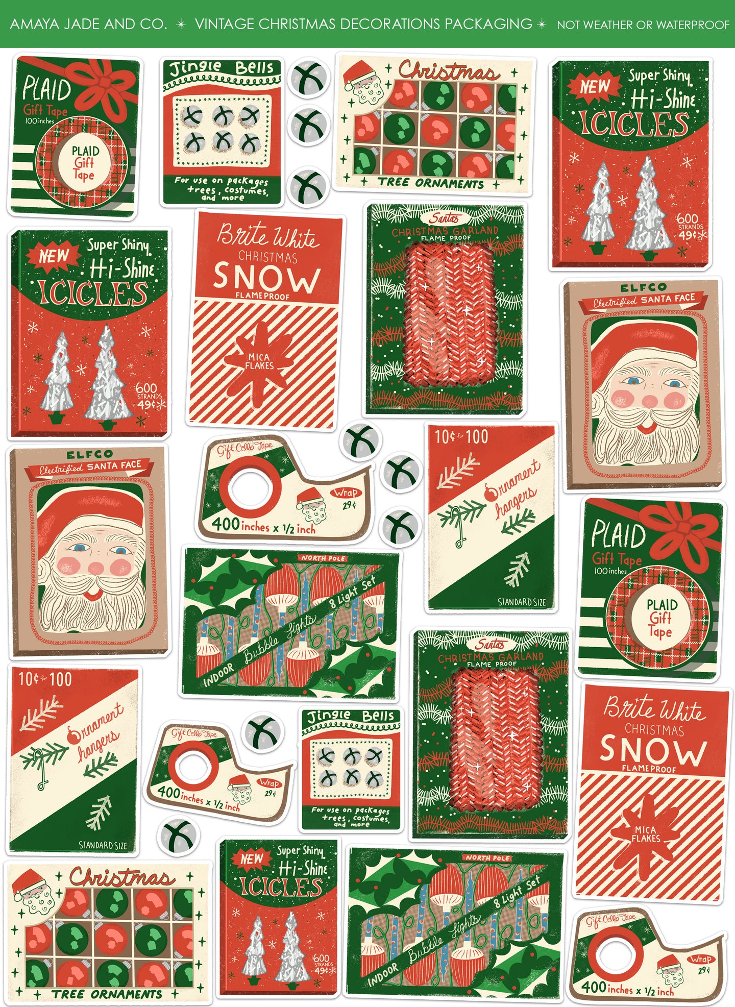 Vintage Christmas Decorations Packaging Art Sticker Set