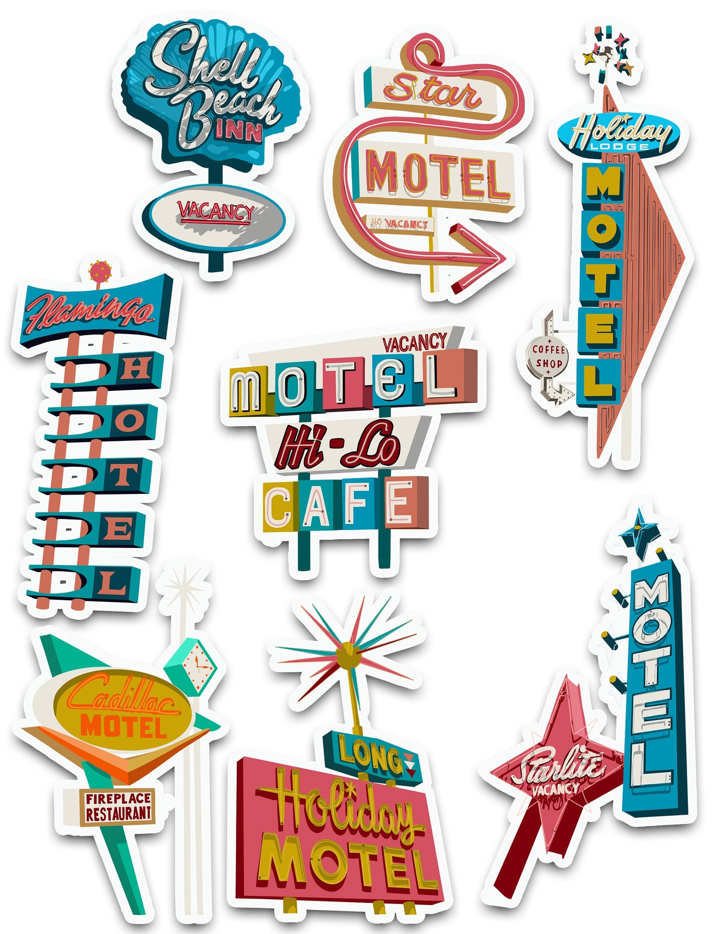 Hotel Motel Vintage Sign Art Sticker Set