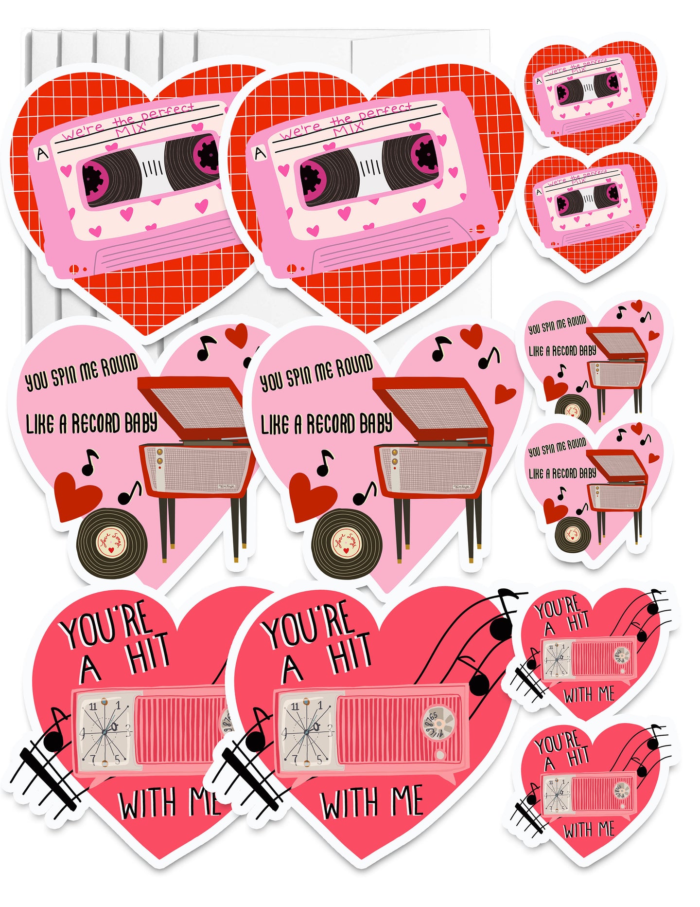 Set of 6 Music Lover Valentines, Envelopes, and 6 matching stickers