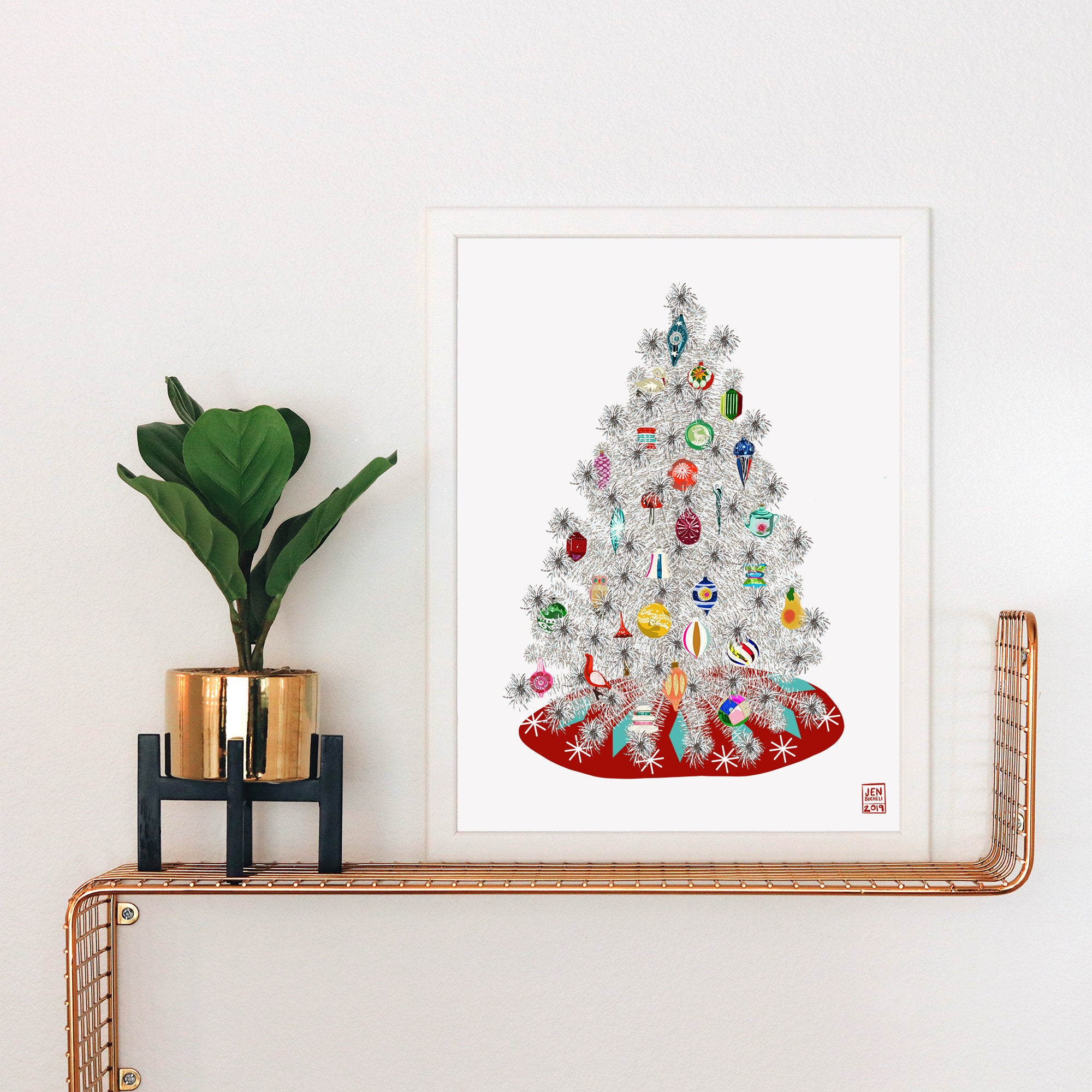 Aluminum foil, embossed lighted Christmas tree with plaid frame  Christmas  tree painting, Xmas tree decorations, Aluminum foil art