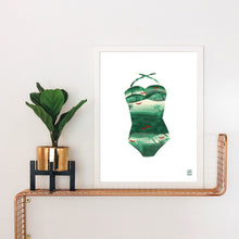 Load image into Gallery viewer, Vintage Green Palms Bathing Suit Art Print