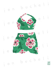 Load image into Gallery viewer, Vintage Mint Green Floral Bathing Suit Art Print