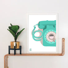 Load image into Gallery viewer, Retro Turquoise Rotary Phone Print | Vintage Phone Art
