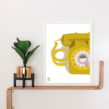 Load image into Gallery viewer, Retro Yellow Rotary Phone Print