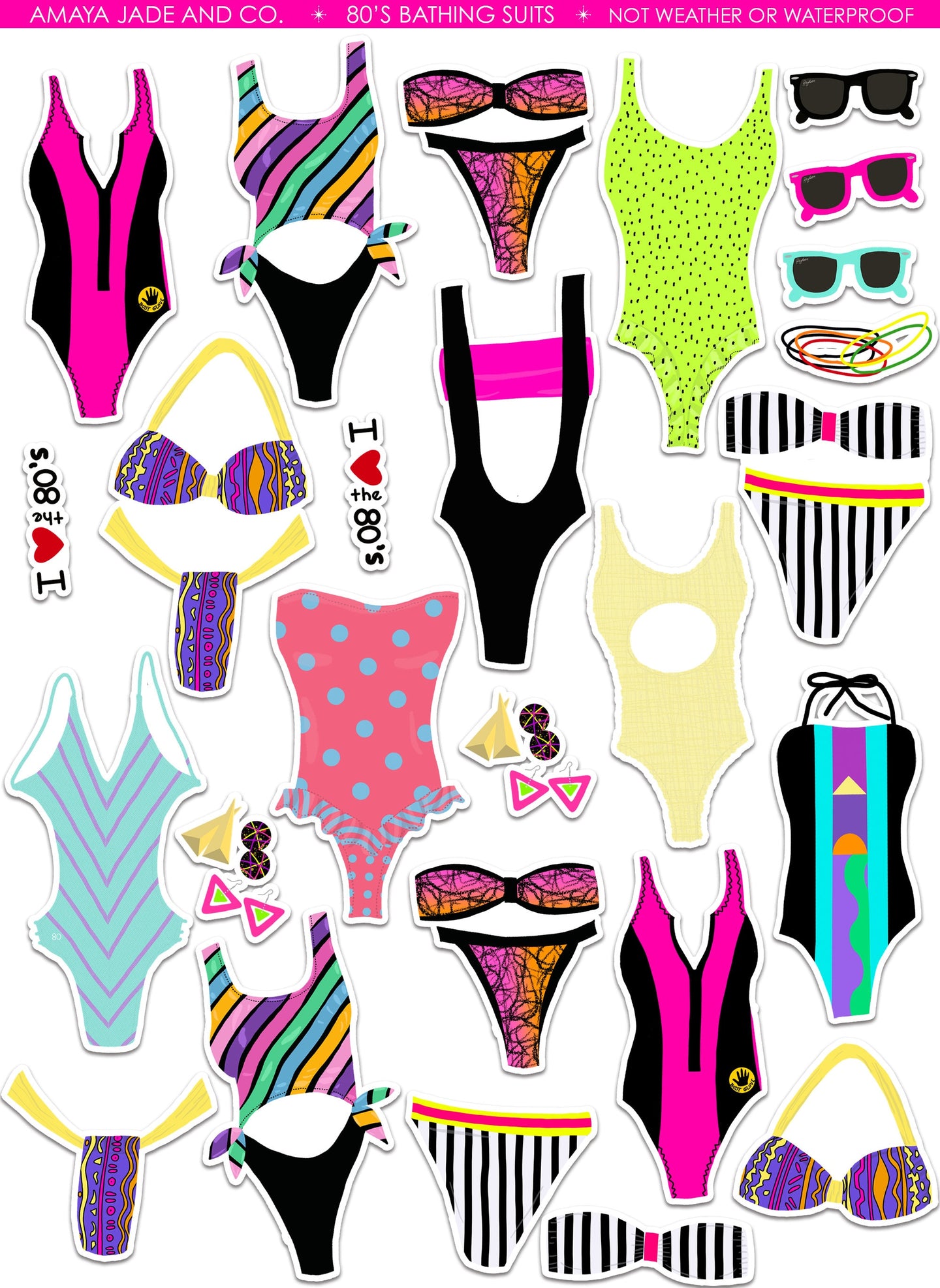 80's Bathing Suits Art Sticker Set