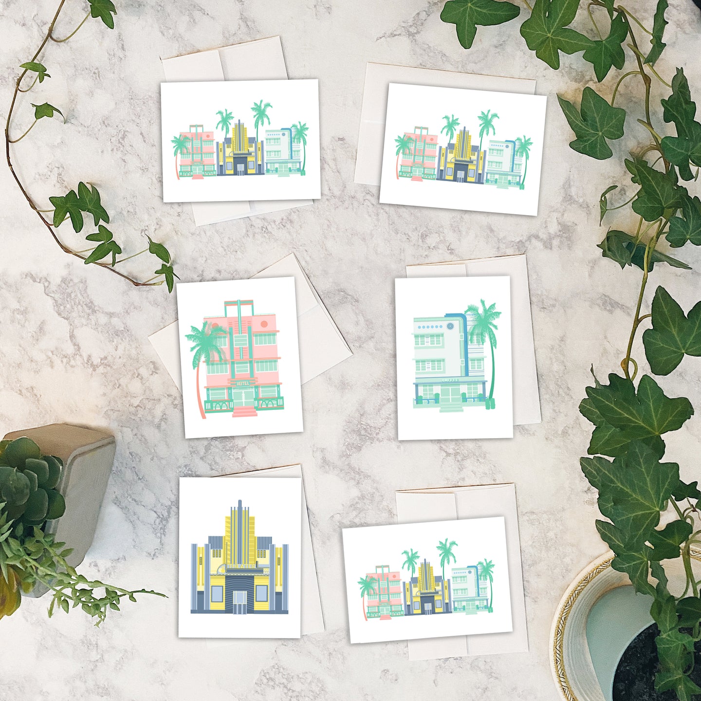 Art Deco Buildings Card w/envelopes Set Note cards Set of 6