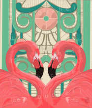 Load image into Gallery viewer, Art Deco Flamingos Card w/envelopes Set Note cards Set of 6
