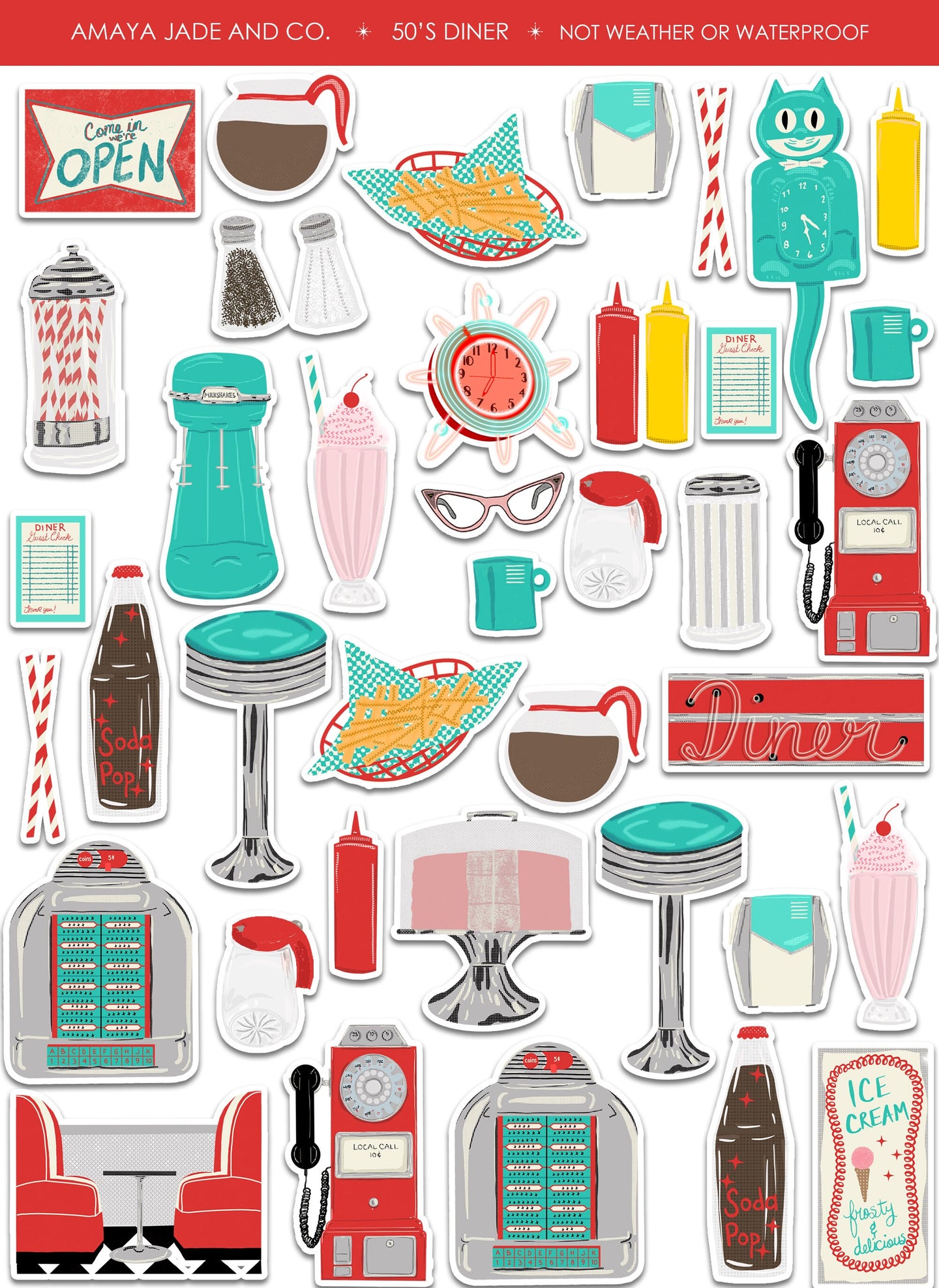 50's Diner Art Sticker Set