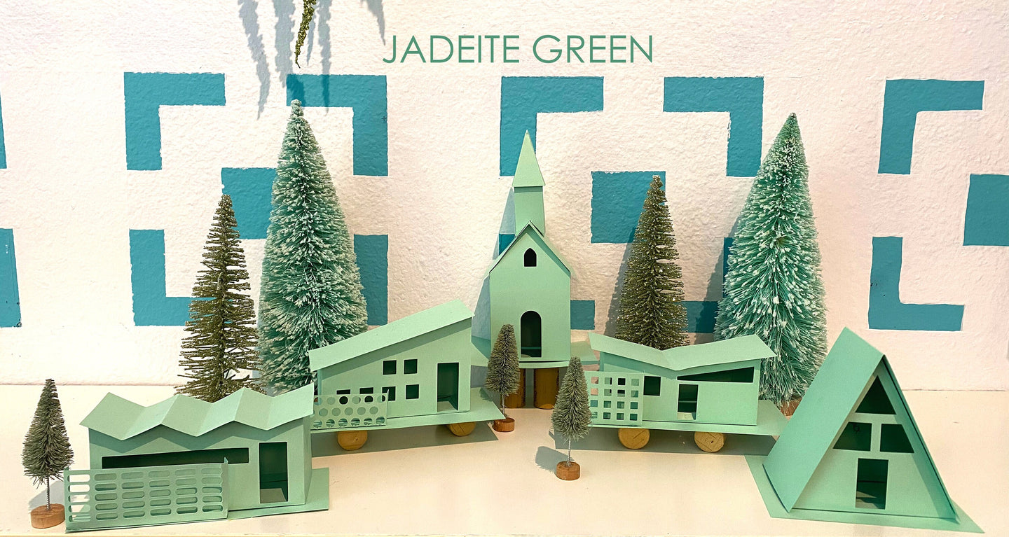 Mod Putz Houses DIY Kit Set of 5 Undecorated Jadeite Green