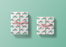 Load image into Gallery viewer, Aqua Car with Pink Christmas Tree Specialty Art Wrapping Paper One of a Kind