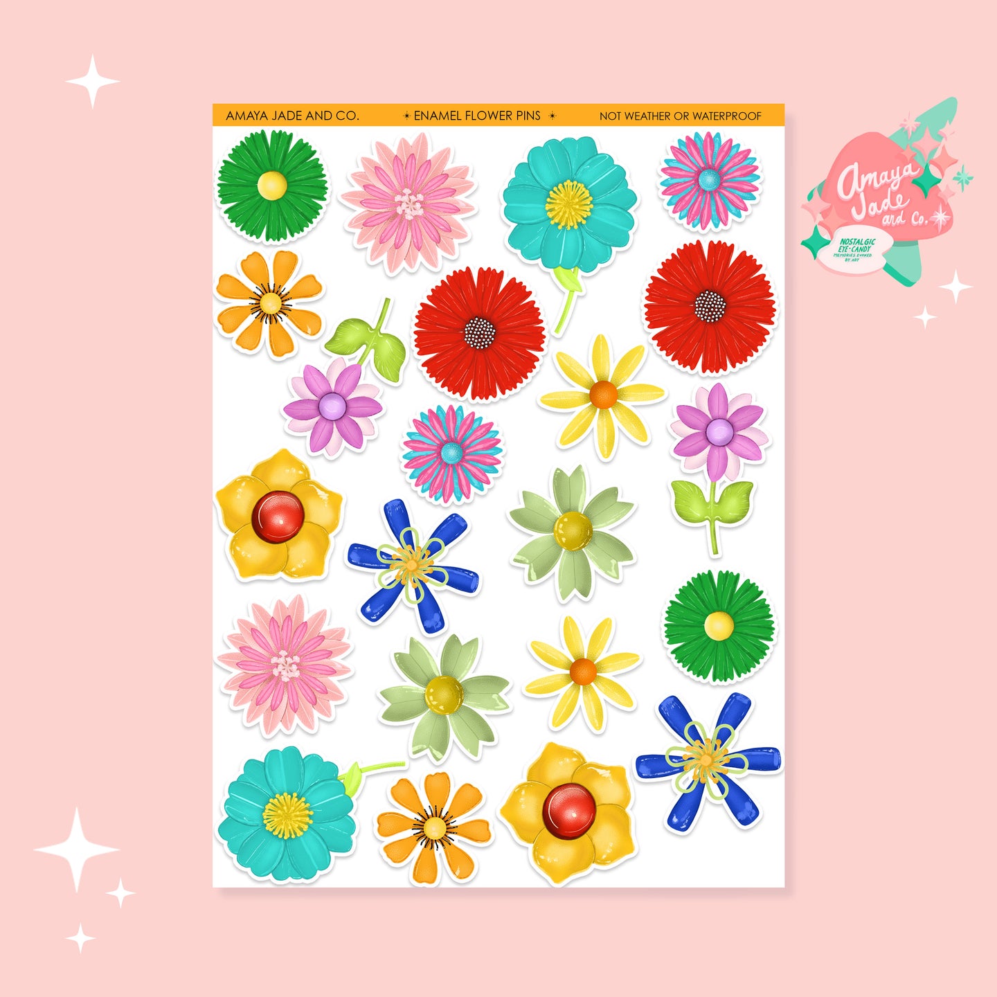 Enamel Flower Pins Art Sticker Set