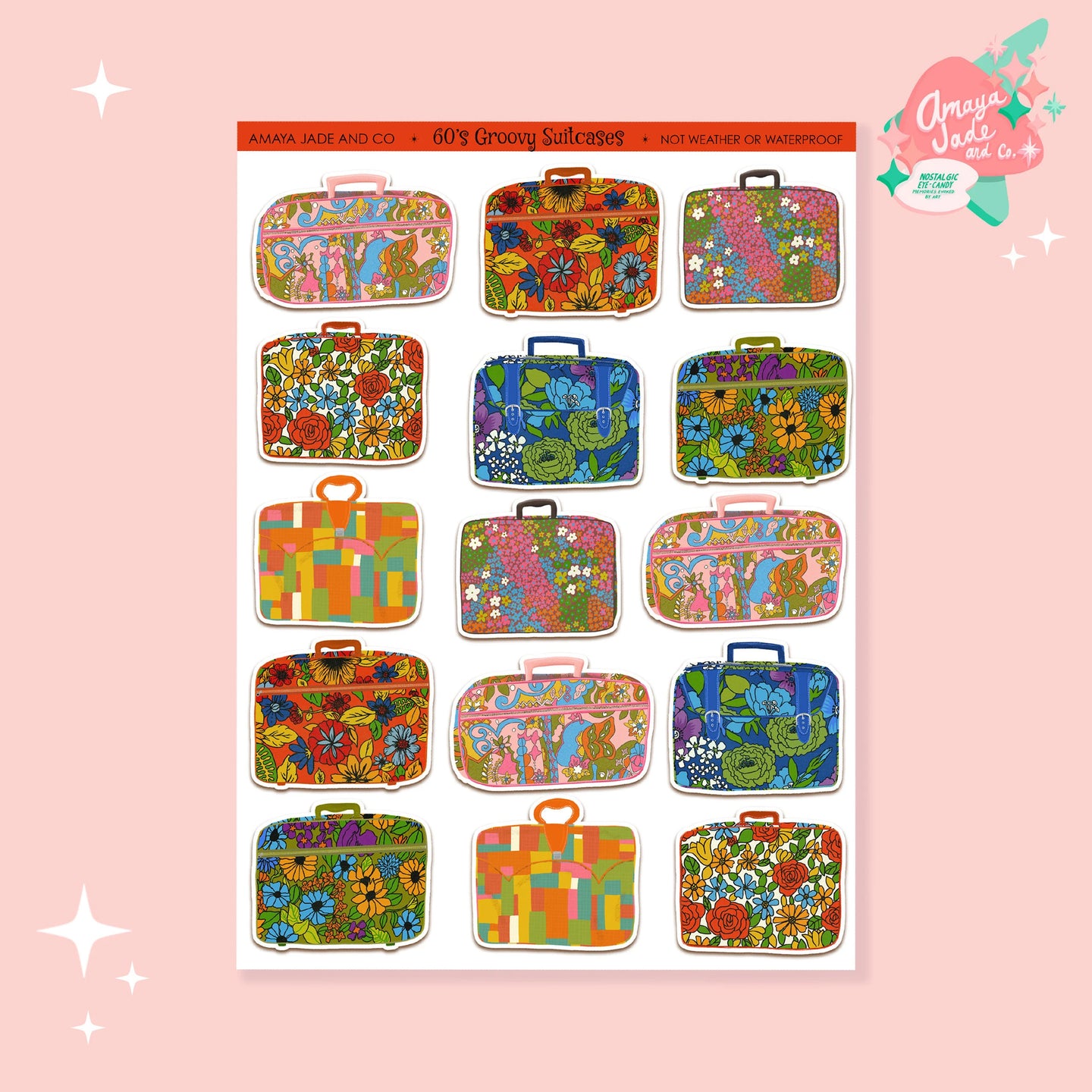 60's Groovy Suitcases Art Sticker Set