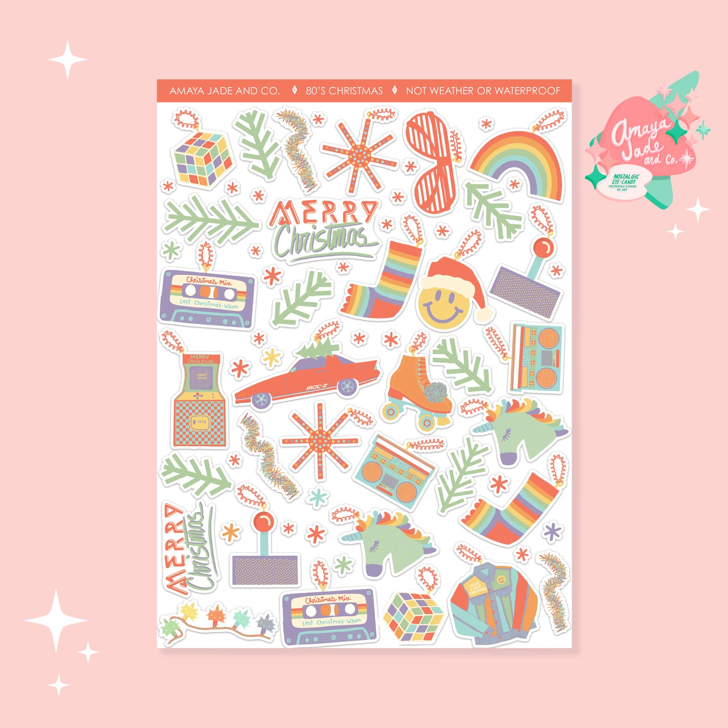 80's Christmas Art Sticker Set