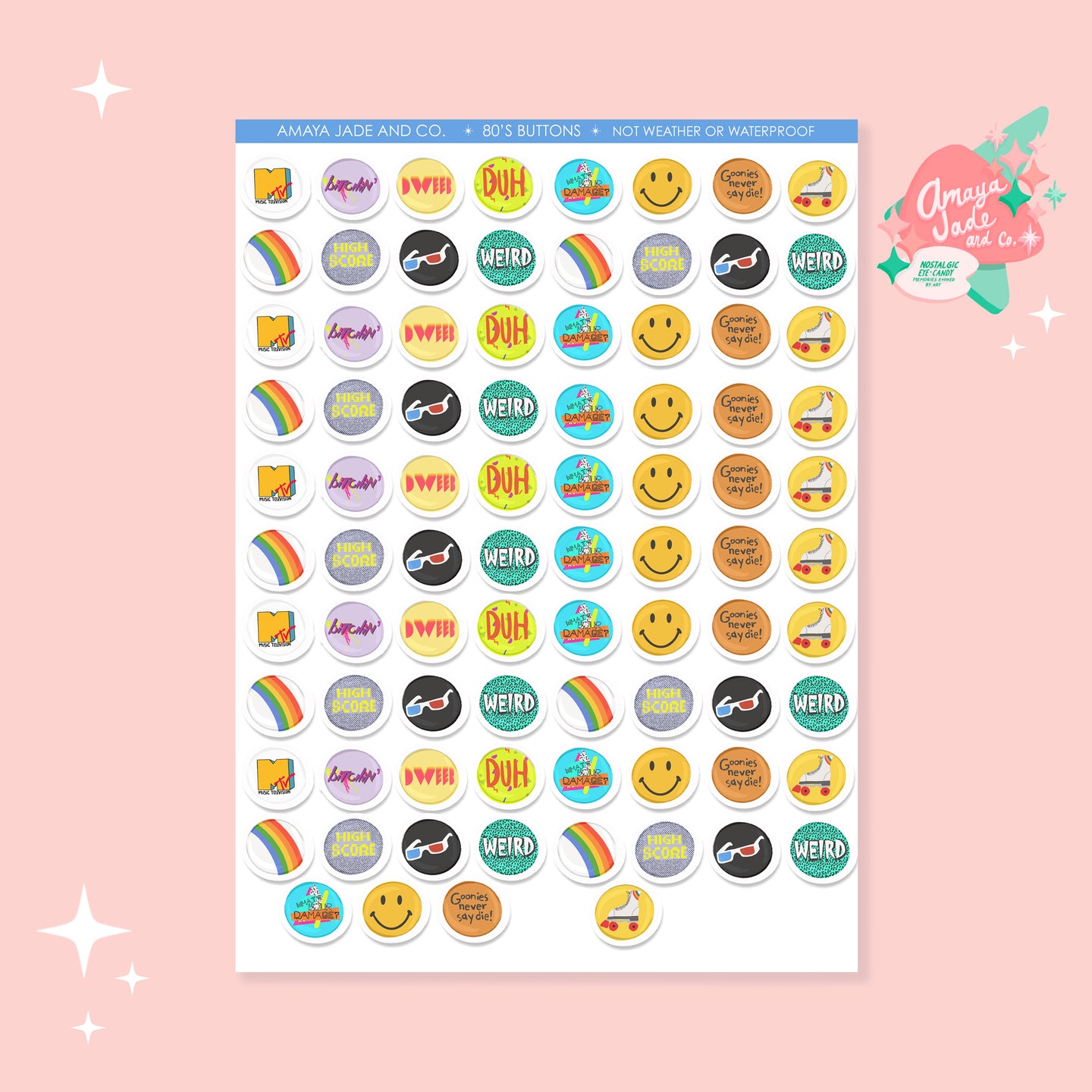 80's Pin Buttons Art Sticker Set