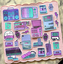 Load image into Gallery viewer, 80s Tech Sticker Pack Holographic Vinyl
