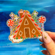 Load image into Gallery viewer, A-frame Gingerbread House Vinyl Glitter Sticker
