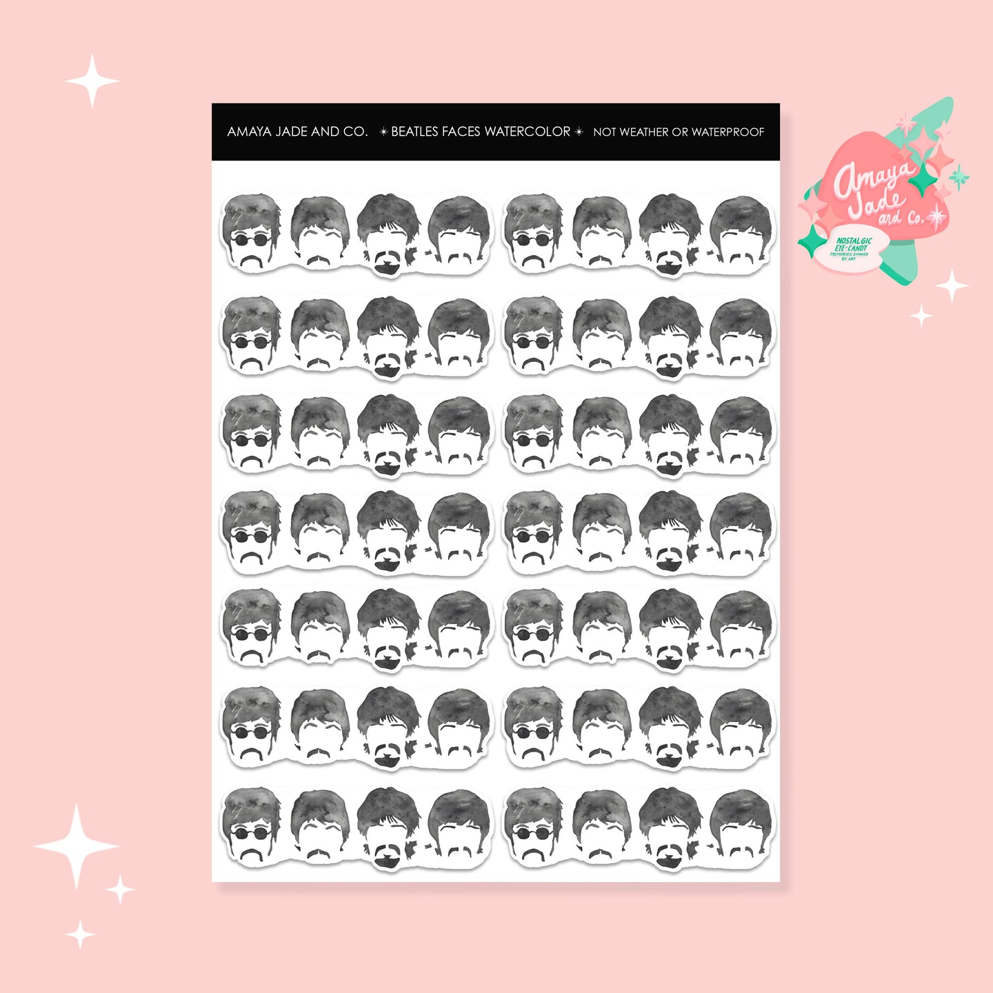 Beatles Faces Watercolor Art Sticker Set