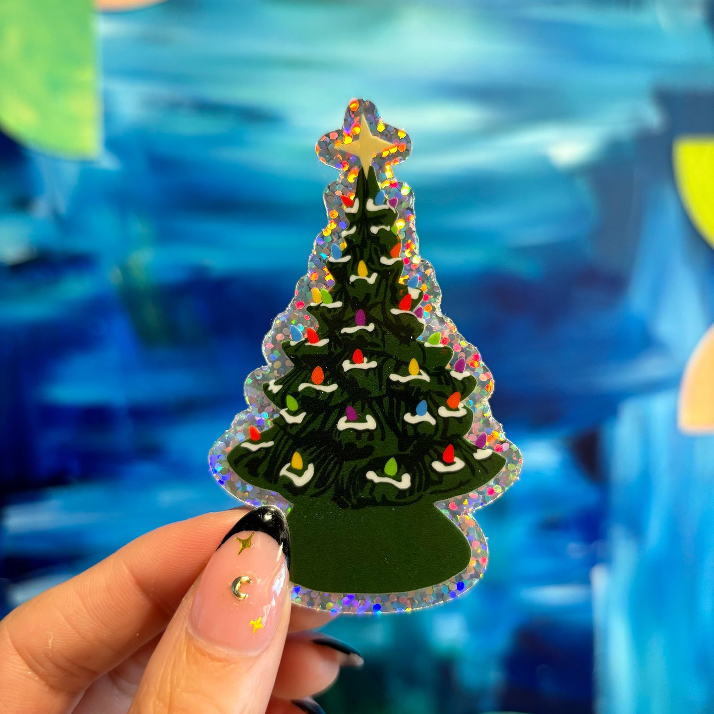 Vintage Ceramic Christmas Tree Vinyl Glitter Sticker