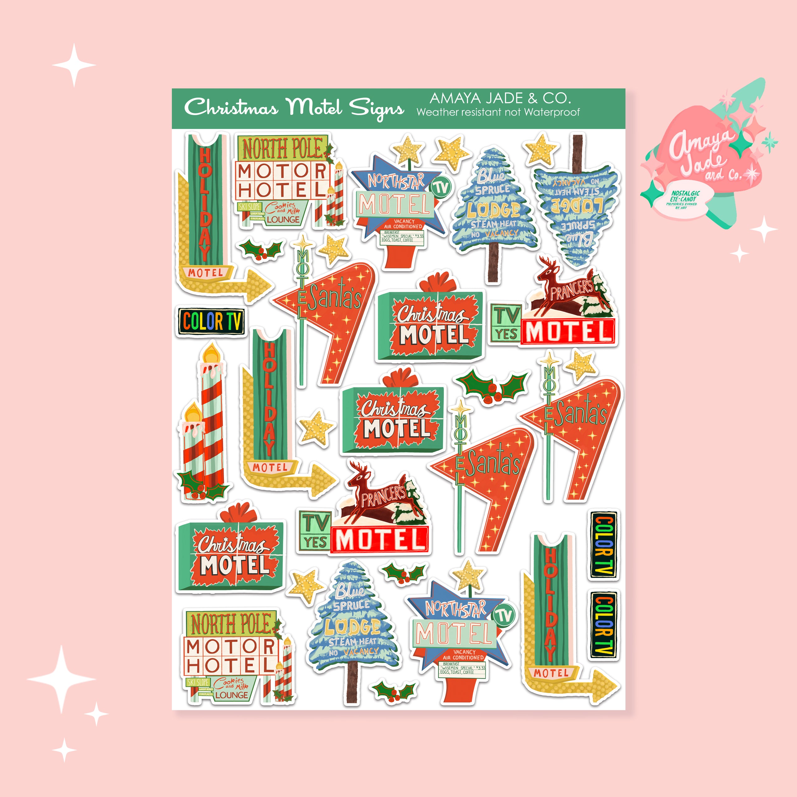 Christmas Motel Signs Art Sticker Set – Amaya Jade and Co