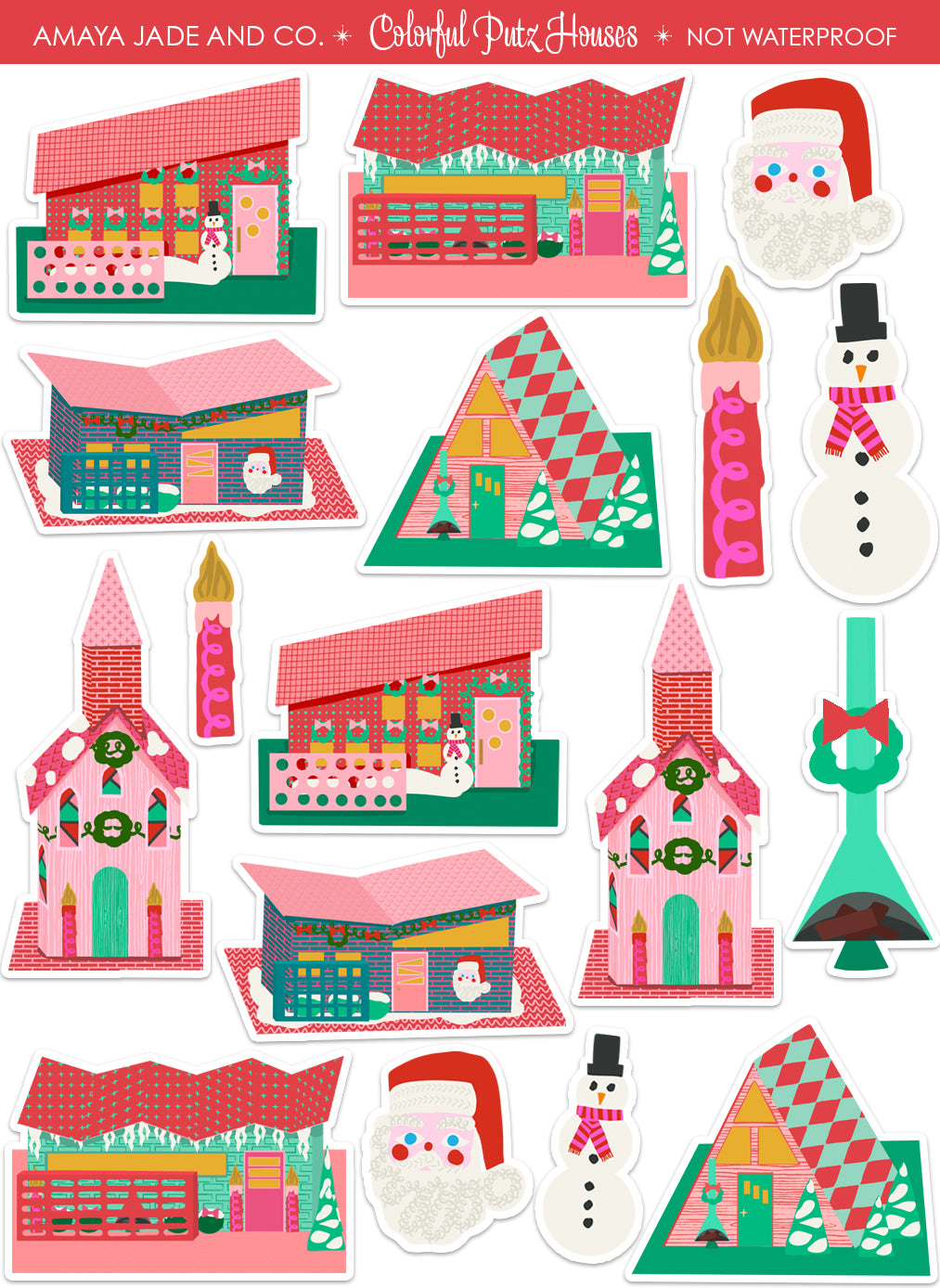 Colorful Mid-Century Modern Putz Houses Stickers