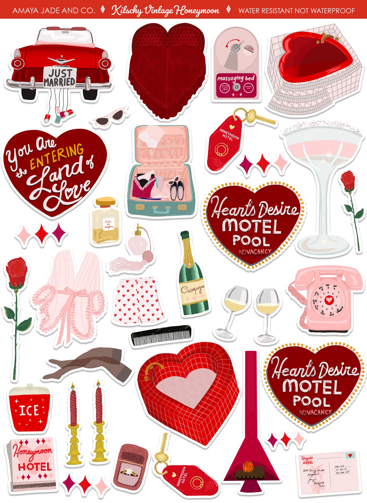 Kitschy Vintage Honeymoon Art Sticker Set