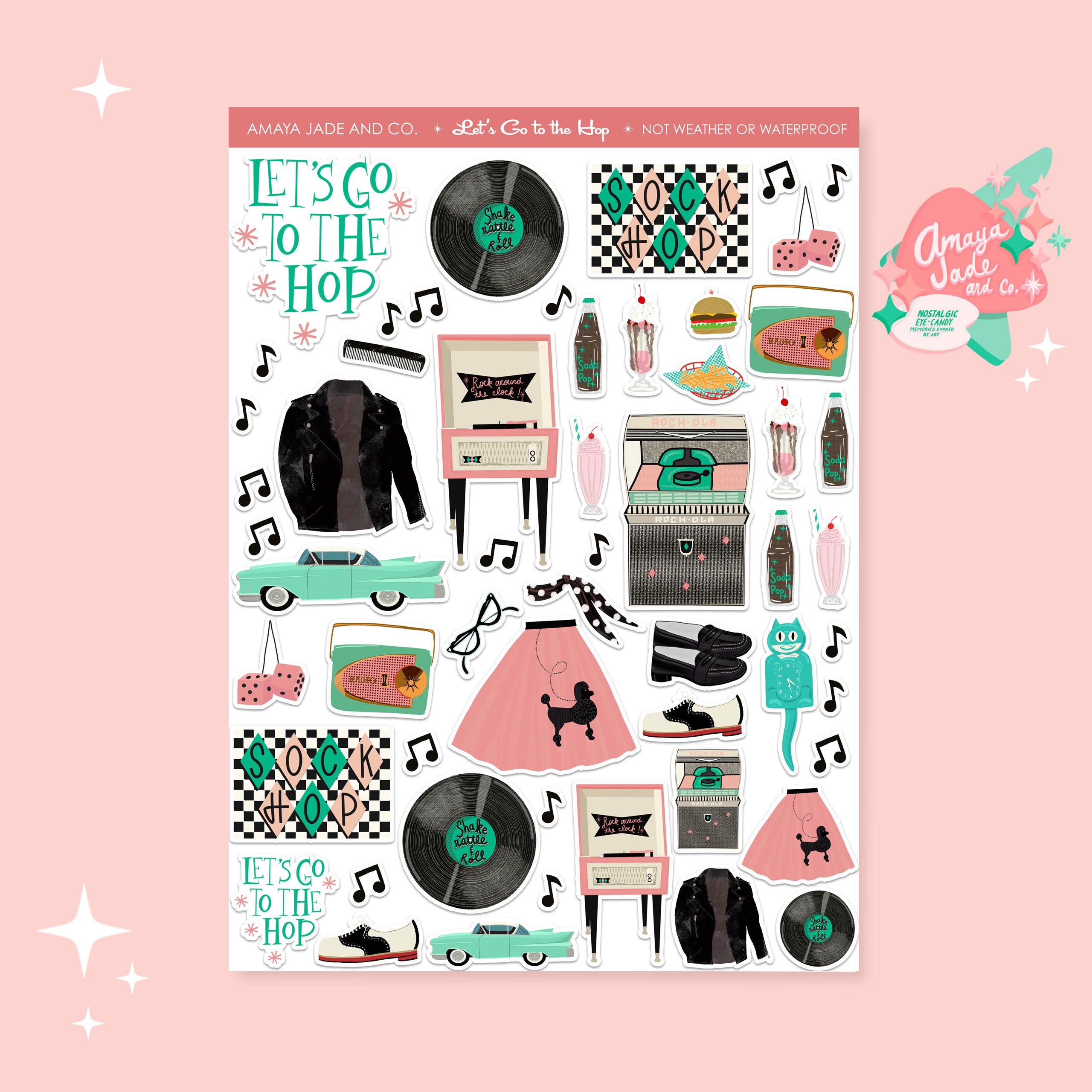 Let's Go to the Hop 50's Sock Hop Art Sticker Set – Amaya Jade and Co
