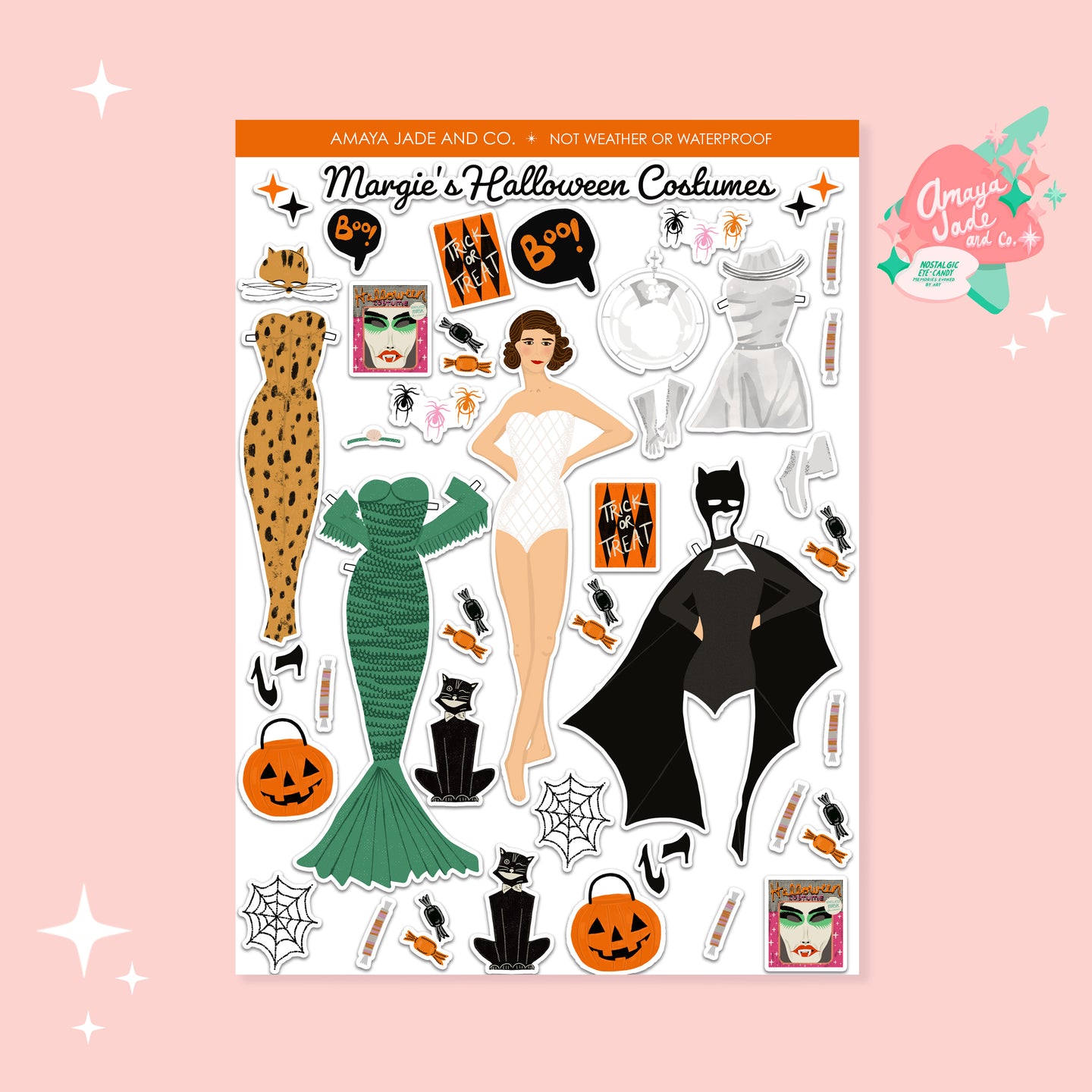 Margie's Halloween Costumes Paperdoll Art Sticker Set