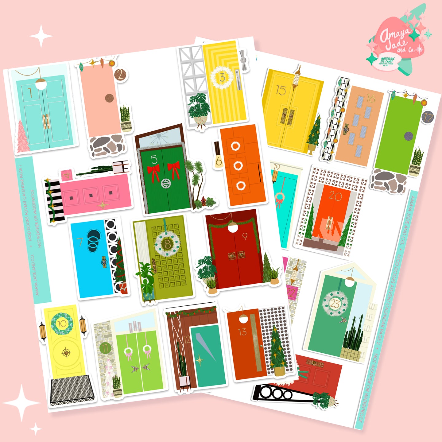 Mod Christmas Doors Advent Calendar Art Sticker Set