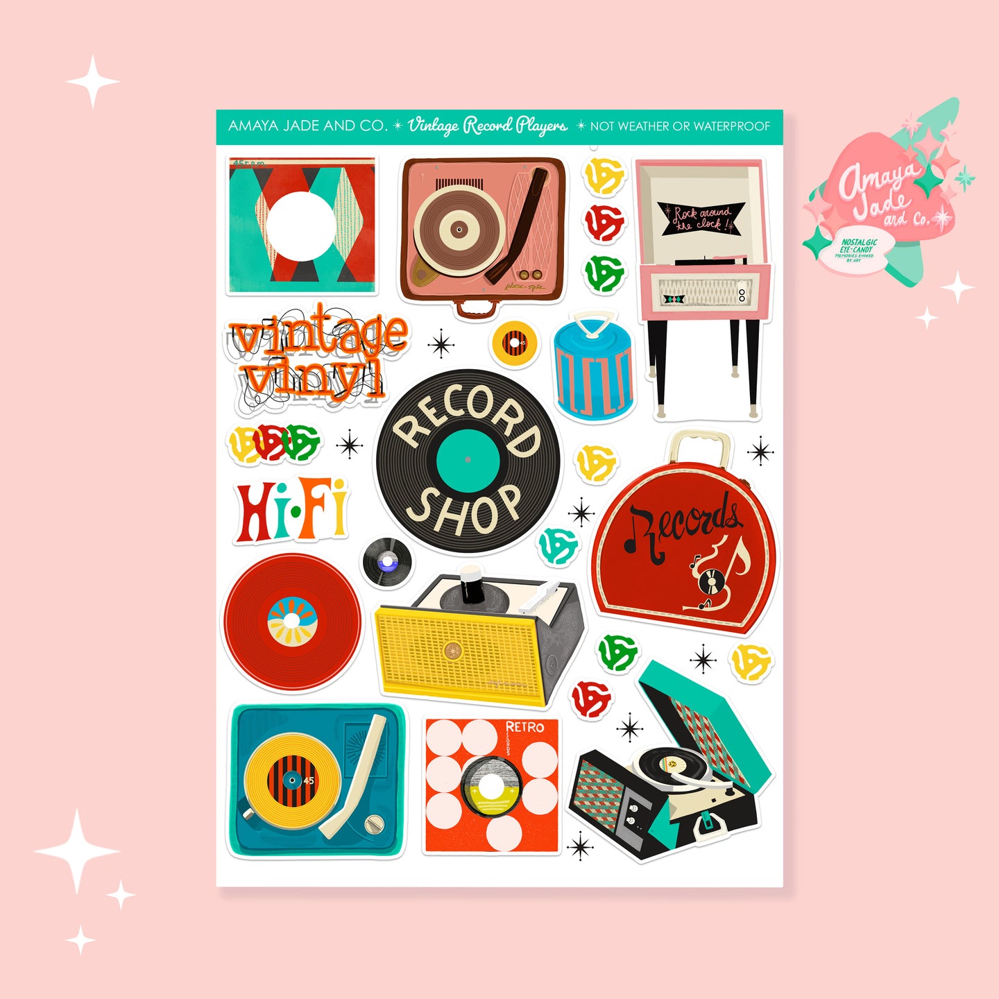 Record Face Sticker Vintage Record Players Sticker Set – Amaya Jade and Co