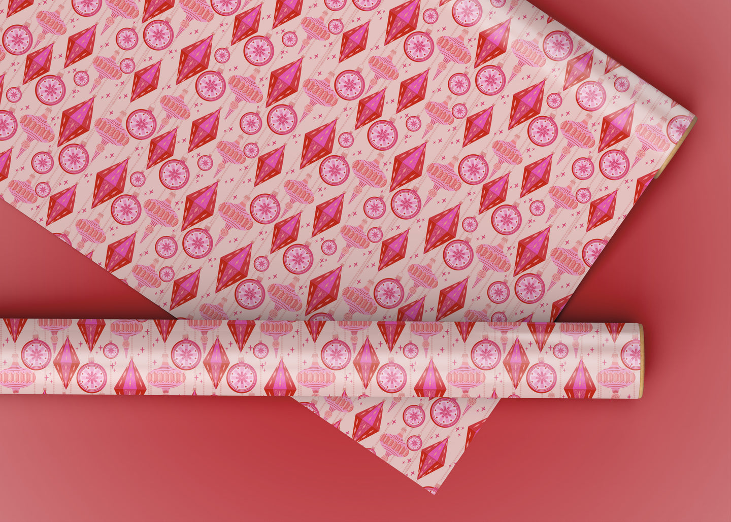 Red and Pink Ornaments Specialty Art Wrapping Paper One of a Kind
